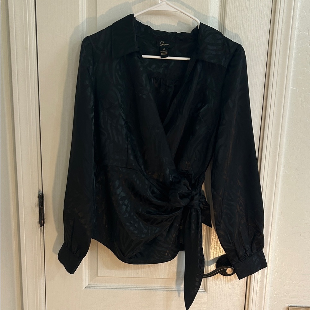 Japna Black Satin Wrap Blouse